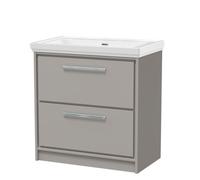Hudson Reed Lille Matt 2 Drawer Vanity Unit and Classique Fireclay Basin | Pebble Grey | MFC | 800mm