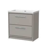 Hudson Reed Lille Matt 2 Drawer Vanity Unit and Minimalist Fireclay Basin | Pebble Grey | MFC | 800mm