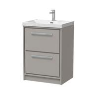 Hudson Reed Lille Matt 2 Drawer Vanity Unit and Thin Edge Basin | Pebble Grey | MFC | 600mm