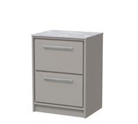 Hudson Reed Lille Matt 2 Drawer Vanity Unit with Grey Marble Worktop | Pebble Grey | MFC | 600mm
