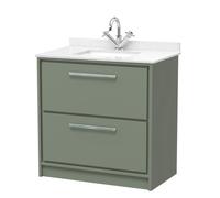 Hudson Reed Lille Matt 2 Drawer Vanity Unit with White Marble Countertop and Square Ceramic Basin | Fern Green | MFC | 800mm