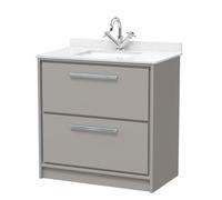 Hudson Reed Lille Matt 2 Drawer Vanity Unit with White Marble Countertop and Square Ceramic Basin | Pebble Grey | MFC | 800mm