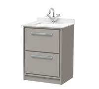Hudson Reed Lille Matt 2 Drawer Vanity Unit with White Marble Countertop and Square Ceramic Basin | Pebble Grey | MFC | 600mm
