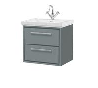 Hudson Reed Lille Matt Wall Hung 2 Drawer Vanity Unit and Classic Fireclay Basin | Coastal Grey | MFC | 600mm