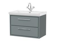 Hudson Reed Lille Matt Wall Hung 2 Drawer Vanity Unit and Classic Fireclay Basin | Coastal Grey | MFC | 800mm