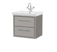 Hudson Reed Lille Matt Wall Hung 2 Drawer Vanity Unit and Classic Fireclay Basin | Pebble Grey | MFC | 600mm