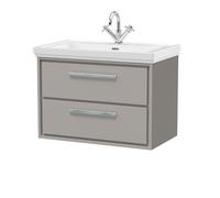 Hudson Reed Lille Matt Wall Hung 2 Drawer Vanity Unit and Classic Fireclay Basin | Pebble Grey | MFC | 800mm