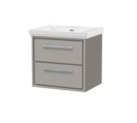 Hudson Reed Lille Matt Wall Hung 2 Drawer Vanity Unit and Classique Fireclay Basin | Pebble Grey | MFC | 600mm