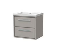 Hudson Reed Lille Matt Wall Hung 2 Drawer Vanity Unit and Minimalist Fireclay Basin | Pebble Grey | MFC | 600mm
