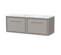 Hudson Reed Lille Matt Wall Hung 2 Drawer Vanity Unit with Carrera Marble Worktop | Pebble Grey | MFC | 1200mm