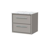 Hudson Reed Lille Matt Wall Hung 2 Drawer Vanity Unit with Carrera Marble Worktop | Pebble Grey | MFC | 600mm