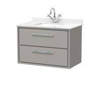 Hudson Reed Lille Matt Wall Hung 2 Drawer Vanity Unit with White Marble Countertop and Square Ceramic Basin | Pebble Grey | MFC | 800mm