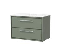 Hudson Reed Lille Matt Wall Hung 2 Drawer Vanity Unit with White Marble Worktop | Fern Green | MFC | 800mm
