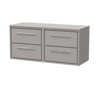 Hudson Reed Lille Matt Wall Hung 4 Drawer Vanity Unit with Worktop | Pebble Grey | MFC | 1200mm