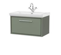 Hudson Reed Lille Matt Wall Hung Single Drawer Vanity Unit and Classic Fireclay Basin | Fern Green | MFC | 800mm