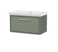 Hudson Reed Lille Matt Wall Hung Single Drawer Vanity Unit and Classique Fireclay Basin | Fern Green | MFC | 800mm