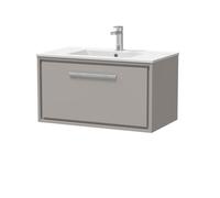 Hudson Reed Lille Matt Wall Hung Single Drawer Vanity Unit and Minimalist Basin | Pebble Grey | MFC | 800mm
