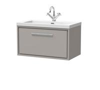 Hudson Reed Lille Matt Wall Hung Single Drawer Vanity Unit and Minimalist Fireclay Basin | Pebble Grey | MFC | 800mm