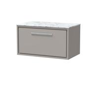 Hudson Reed Lille Matt Wall Hung Single Drawer Vanity Unit with Carrera Marble Worktop | Pebble Grey | MFC | 800mm