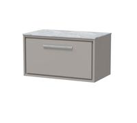 Hudson Reed Lille Matt Wall Hung Single Drawer Vanity Unit with Grey Marble Worktop | Pebble Grey | MFC | 800mm