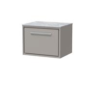 Hudson Reed Lille Matt Wall Hung Single Drawer Vanity Unit with Grey Marble Worktop | Pebble Grey | MFC | 600mm