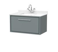 Hudson Reed Lille Matt Wall Hung Single Drawer Vanity Unit with White Marble Countertop and Square Ceramic Basin | Coastal Grey | MFC | 800mm