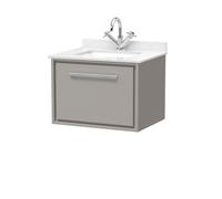 Hudson Reed Lille Matt Wall Hung Single Drawer Vanity Unit with White Marble Countertop and Square Ceramic Basin | Pebble Grey | MFC | 600mm