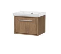 Hudson Reed Lille Wall Hung 1 Drawer Vanity Unit With Modern Basin, Antique Oak Woodgrain Finish, 497 X 630 mm