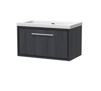 Hudson Reed Lille Woodgrain Wall Hung Single Drawer Vanity Unit and Minimalist Fireclay Basin | Graphite Grey | MFC | 800mm