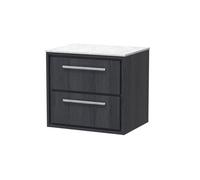 Hudson Reed Lille Wall Hung 2 Drawer Countertop Vanity Unit & Marble Worktop, Graphite Woodgrain, 610 X 460 mm