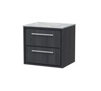 Hudson Reed Lille Wall Hung 2 Drawer Countertop Vanity Unit & Marble Worktop, Graphite Woodgrain, 610 X 460 mm