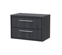 Hudson Reed Lille Wall Hung 2 Drawer Countertop Vanity Unit & Worktop, Graphite Woodgrain Finish, 805 X 460 mm