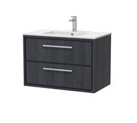 Hudson Reed Lille Wall Hung 2 Drawer Vanity Unit With 1 Tap Hole Basin, Graphite Woodgrain, 539 X 805 mm