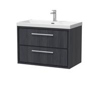 Hudson Reed Lille Wall Hung 2 Drawer Vanity Unit With 1 Tap Hole Basin, Graphite Woodgrain, 539 X 810 mm