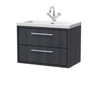 Hudson Reed Lille Wall Hung 2 Drawer Vanity Unit With 1 Tap Hole Basin, Graphite Woodgrain, 584 X 813 mm