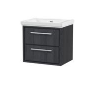 Hudson Reed Lille Wall Hung 2 Drawer Vanity Unit With Modern Basin, Graphite Woodgrain Finish, 605 X 630 mm