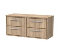 Hudson Reed Lille Wall Hung Four Drawer Contemporary Vanity Unit With Worktop In Bleached Oak, 1205 X 460mm