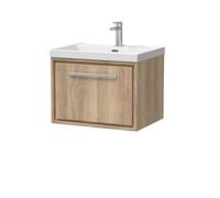 Hudson Reed Lille Wall Hung Single Drawer Contemporary Vanity Unit With 1 Tap Hole Basin In Bleached Oak, 610 X 460mm