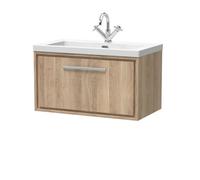 Hudson Reed Lille Woodgrain Wall Hung Single Drawer Vanity Unit and Minimalist Fireclay Basin | Bleached Oak | MFC | 800mm