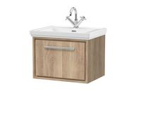 Hudson Reed Lille Wall Hung Single Drawer Contemporary Vanity Unit With 1 Tap Hole Basin In Bleached Oak, 630 X 471mm