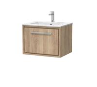 Hudson Reed Lille Wall Hung Single Drawer Contemporary Vanity Unit With 1 Tap Hole Basin In Bleached Oak, 605 X 460mm