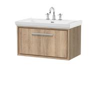 Hudson Reed Lille Wall Hung Single Drawer Contemporary Vanity Unit With 3 Tap Hole Basin In Bleached Oak, 830 X 471mm
