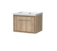 Hudson Reed Lille Wall Hung Single Drawer Contemporary Vanity Unit With Basin In Bleached Oak, 613 X 462mm