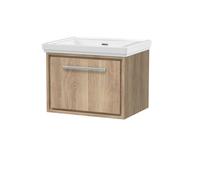 Hudson Reed Lille Wall Hung Single Drawer Contemporary Vanity Unit With Basin In Bleached Oak, 630 X 471mm