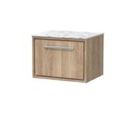 Hudson Reed Lille Wall Hung Single Drawer Contemporary Vanity Unit With Marble Worktop In Bleached Oak, 610 X 460mm