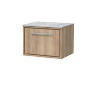 Hudson Reed Lille Wall Hung Single Drawer Contemporary Vanity Unit With Marble Worktop In Bleached Oak, 610 X 460mm
