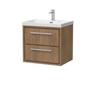Hudson Reed Lille Woodgrain Wall Hung 2 Drawer Vanity Unit and Thin Edge Basin | Antique Oak | MFC | 600mm