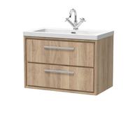 Hudson Reed Lille Wall Hung Two Drawer Contemporary Vanity Unit With 1 Tap Hole Basin In Bleached Oak, 813 X 462mm