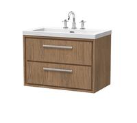 Hudson Reed Lille Woodgrain Wall Hung 2 Drawer Vanity Unit and Minimalist 3 Tap Hole Fireclay Basin | Antique Oak | MFC | 800mm