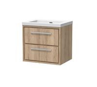 Hudson Reed Lille Woodgrain Wall Hung 2 Drawer Vanity Unit and Classique Fireclay Basin | Bleached Oak | MFC | 600mm